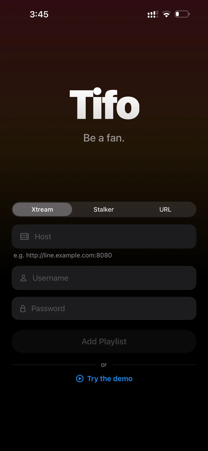 Xtream login in Tifo